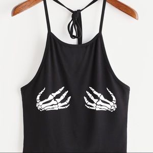 ☠️Black Skeleton hand halter crop top☠️